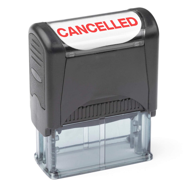 invera Self Inking Rubber Stamp  Refillable Red Ink Preinstalled - (9/16"" x 1-1/2"") (Cancelled) - Image 1